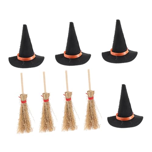 Cabilock Miniatur Hut Besen Set 8 Stück Filz Holz Halloween von Cabilock