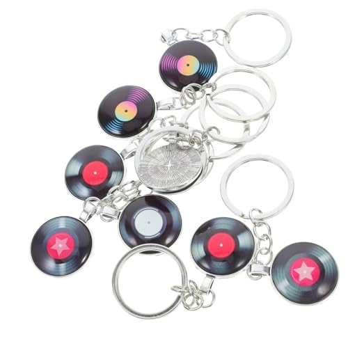 Cabilock 8 Stück Teiliges Retro Musik Schlüsselanhänger aus Langlebiger Legierung mit Glassteinen Vinyl Schallplatten Design Vielseitig für Taschen Rucksäcke Schlüssel Gürtel und von Cabilock