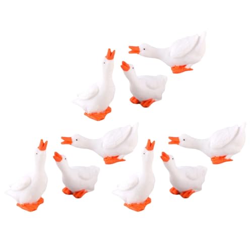 Cabilock 9-teiliges Miniatur-statuen Einer Weißen Gans – Gänsefiguren-Set Für Den Garten Tierdekor Aus Kunstharz Für Hof Garten Und Puppenhaus von Cabilock