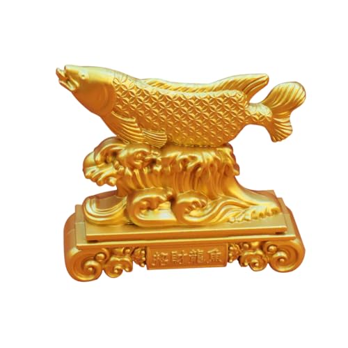 Cabilock Arowana-Ornamente glücksbringer autozubehör Dekoration glücksfisch Tiere Retro-Fischstatuen kleines Metallhandwerk Ornament aus Legierung für den Innenbereich Zinklegierung Golden von Cabilock