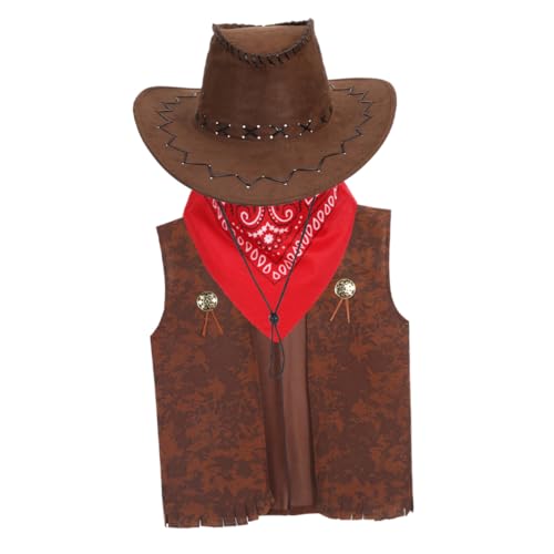 Cabilock Cowboy Kostümset für Teiliges Outfit mit Weste Hut und Halstuch für Karneval Cosplay und Rollenspiele Geeignet für Körpergröße von Cabilock