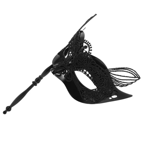 Cabilock Damen Masquerade Maske mit Spitzenrand und Handlichem Stab Schwarze Karnevalsmaske für Halloween Kostüm-party und Maskenball Vielseitiges Accessoire für Festliche Anlässe von Cabilock