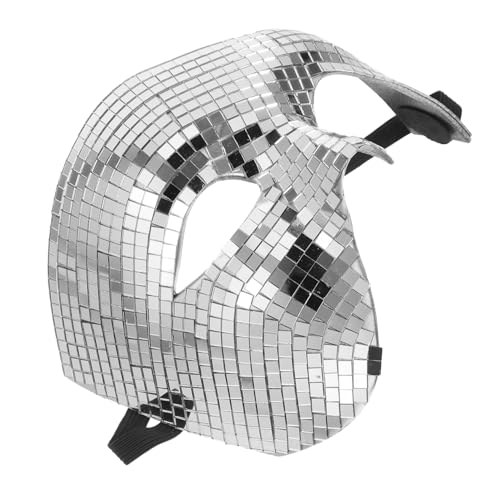 Cabilock Disco Maske Halbgesichtiger Spiegel Glitzer Masquerade Party Halloween Karneval Unisex Silber für Club Geburtstag Dj Events von Cabilock