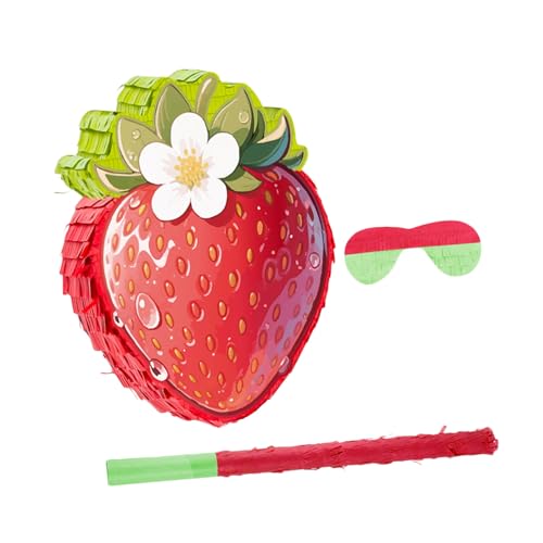 Cabilock Erdbeer Piñata Partydeko mit Stock und Augenbinde Karton mit Krepppapier für Geburtstagsfeier Cinco De Mayo Shower Vielseitige Sommer Party Spiel Zubehör von Cabilock