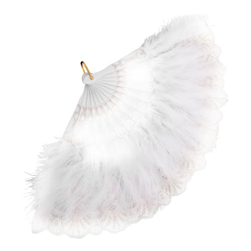 Cabilock Faltbarer Federfächer für Damen Vintage Handfächer für Hochzeiten Partys und Tänze Accessoire mit Spitzenrand und Federverzierung Praktisch für Jede Gelegenheit von Cabilock