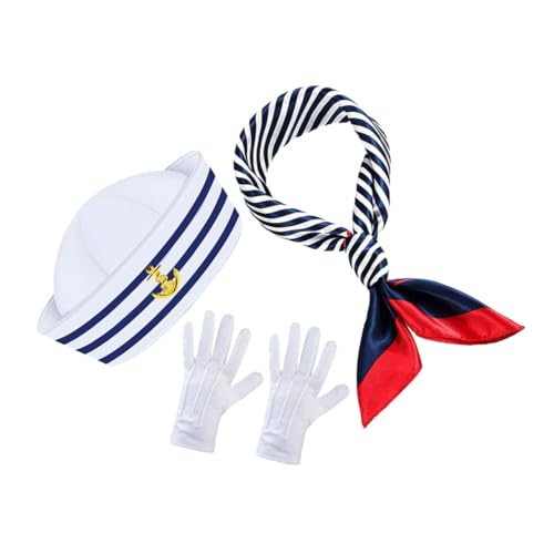Cabilock Gestreifter Kapitänsmütze Schal und Handschuhe Set Atmungsaktive Kostüm Accessoires für Nautische Partys Sommer Events und Rollenspiele von Cabilock
