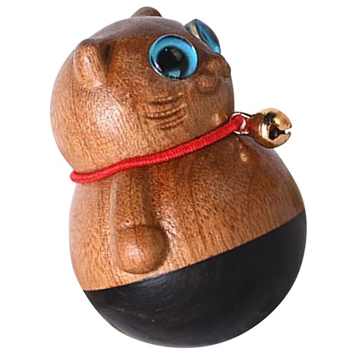 Cabilock Glückskatze Holzschnitzerei Glücklich Mini- Kinderspielzeug Katzenfigur Weben Auto Zu Hause Plüsch Glocke Mikrospielzeug Exquisite Tiere Katze Ebenholz von Cabilock