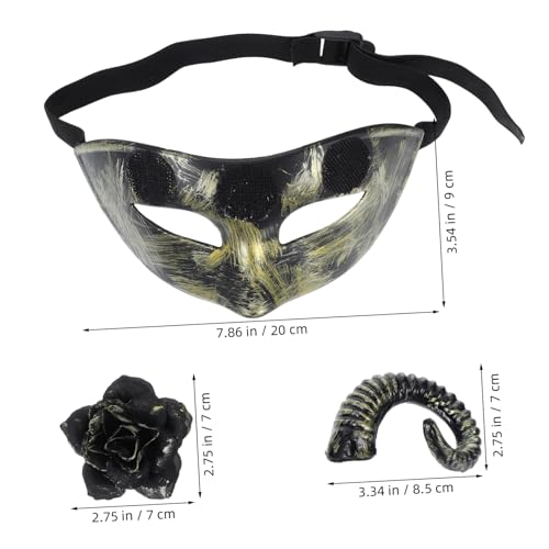 Cabilock Halloween Halbgesichtsmaske mit Abnehmbaren Goldenen Widderhörnern und Blumen Verstellbar Leichtes Material für Männer und Frauen für Maskenbälle Halloween und Kostümpartys von Cabilock