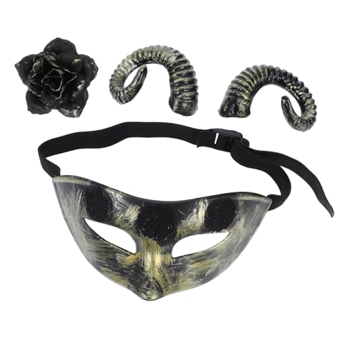 Cabilock Halloween Halbgesichtsmaske mit Abnehmbaren Widderhörnern und Blumenmuster Verstellbar Weiches Material Bequeme Masquerade für Männer und Frauen bei Kostümpartys und Cabilock Halloween Halbgesichtsmaske mit Abnehmbaren Widderhörnern und Blumenmuster Verstellbar Weiches Material Bequeme Masquerade für Männer und Frauen bei Kostümpartys und von Cabilock