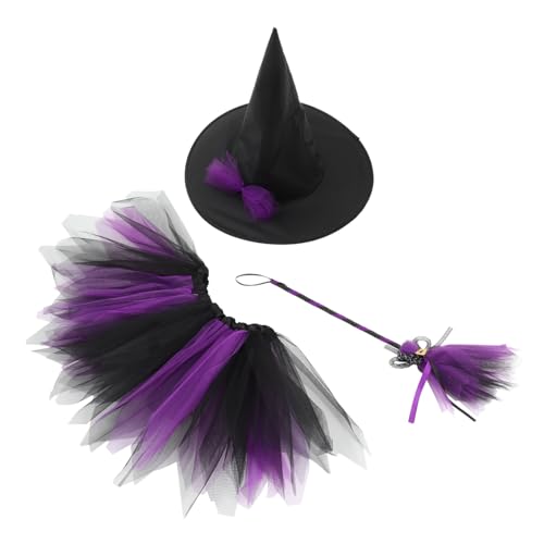 Cabilock Halloween Hexen Kostüm Set Teilig mit Rock Besen und Hut Mädchen Cosplay Verkleidung für Party Karneval Fasching Bequemes Material Vielseitig Einsetzbar für Spiele und Themen von Cabilock