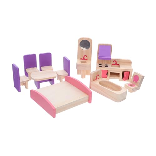 Cabilock Holz Puppenhaus Möbelset DIY Miniatur Möbelstücke Robust Kinderfreundlich Fördert Kreativität und Soziales Rollenspiel für Mädchen und Jungen von Cabilock