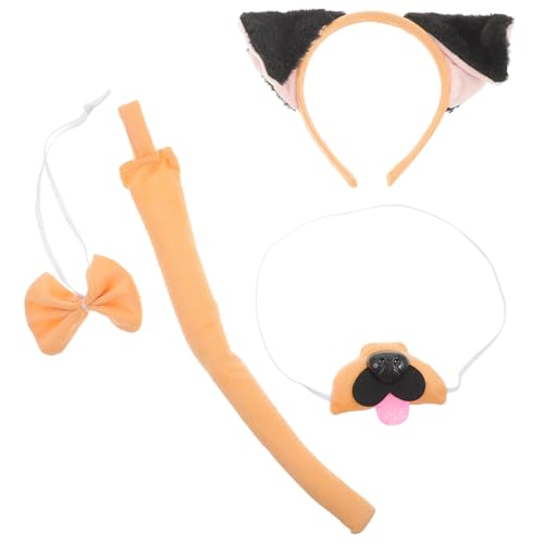 Cabilock Hündchen-Kostüm-Set Hunde-Nasenschwanz Und Fliege-Set Hundeohren Haarreifen Tier-Kopfbedeckung Cosplay-Kostüm Anzieh-Geburtstagsparty-Zubehör von Cabilock
