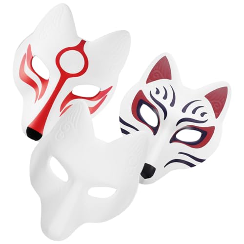 Cabilock Japanische Fuchsmasken 3 Stück Halloween-Katzenkostüm Diy Blanko Bemalbare Pu-Masken Für Halloween-Maskerade-Kostüm-Requisite von Cabilock