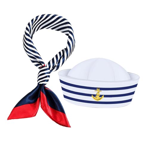 Cabilock Kapitänsmütze Set Mit Blau-weiß Gestreifter Matrosenmütze Und Schal Für Yachtkapitäne Und Nautische Outfits Für Halloween Karneval Und Partys von Cabilock