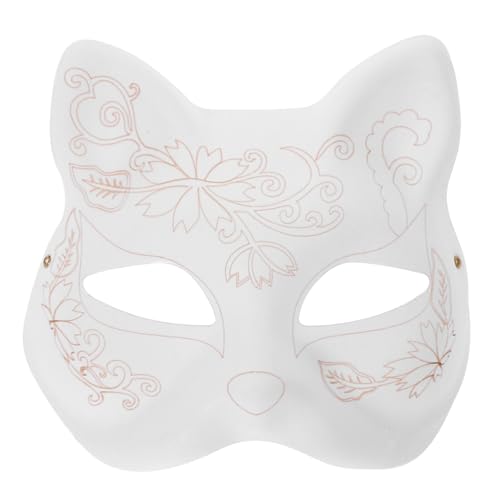 Cabilock Katzenmaske Therian-Masken Weiße Katzenmasken Zum Bemalen Blanko Diy-Halloween-Maske Halbe Maskerade Kostüm Cosplay Partyzubehör von Cabilock