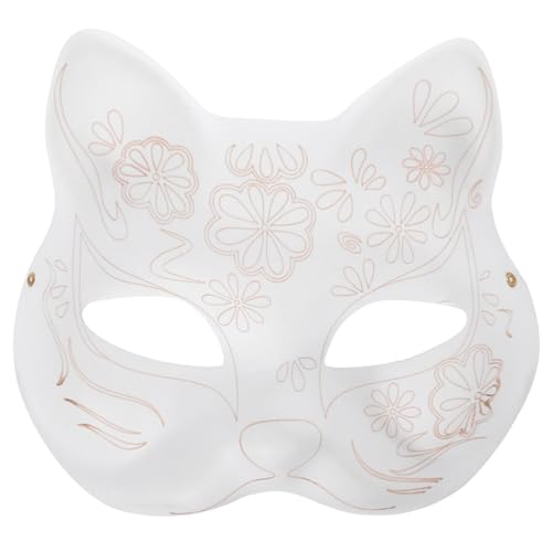 Cabilock Katzenmaske Therian-Masken Weiße Katzenmasken Zum Bemalen Leere Halloween-Maske Halbe Diy Maskerade Kostüm Cosplay Partyzubehör von Cabilock