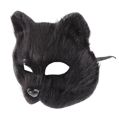 Cabilock Maskerade-Fuchsmasken Pelzige Katzenmaske Therian-Maske Kunstfell-Fuchsmaske Wolfsmasken Plüsch Japanische Kabuki-Masken Karneval Maskerade Cosplay-Kostüm-Requisiten Schwarz von Cabilock