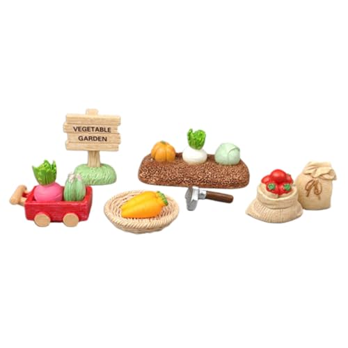 Cabilock Miniatur Gemüsegarten Deko Set aus Langlebigem Harz mit Realistischen Karotten Tomaten Kürbis und Gartengeräten Platzsparend für Büro und Zuhause Detailreiche Handwerkskunst für von Cabilock