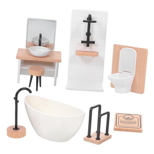 Cabilock Modernes Puppenhaus Badezimmer Set Teilig mit Badewanne Toilette Waschbecken Einfach Zusammenbaubar Kindgerecht Puppenmöbel für Realistische Spielszenen von Cabilock