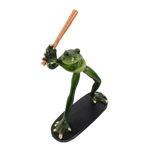 Cabilock Niedliche Baseball Frosch Statue aus Resin Kleine Grüne Froschfigur als Deko für Garten Tisch Regal und Büro Langlebige und Pflegeleichte Tierdekoration mit Spielerischem Design von Cabilock
