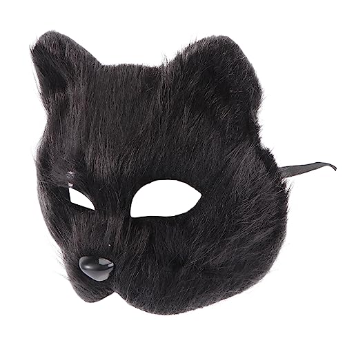 Cabilock Pelzfuchs-Maske Plüsch-Katzenmaske Therian-Maske Halbes Gesicht Wolfsmaske Tiermaske Cosplay-Kostüm-Requisiten Zubehör Für Karneval Maskerade Partybevorzugung Schwarz von Cabilock