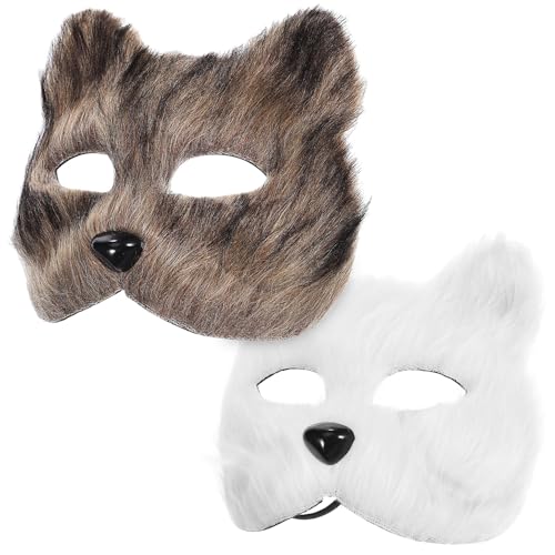 Cabilock Pelzfuchs-Masken 2 Stück Therian-Masken Plüsch-Katzenmasken Tier-Halbgesichtsmasken Halloween-Maskerade-Masken Für Karneval Cosplay Kostüm-Requisiten von Cabilock