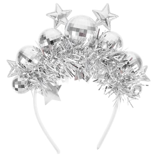 Cabilock Silbernes Discokugel-Stirnband: Discokugel-Kopfbedeckung mit Stern und Lametta – Urlaubs-Kopfbedeckung, Silvester-Partygeschenk für Frauen – Kostüm-Haar-Accessoires von Cabilock