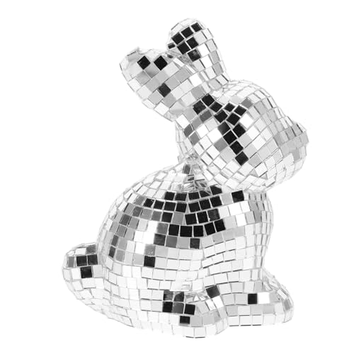 Cabilock Spiegelnde Disco-Kugel Hasenfigur Silber Dekorativer Glas-hase für Hochzeit Party Bühne Geburtstag Tischdeko Leicht Tragbar Festliche Atmosphäre von Cabilock