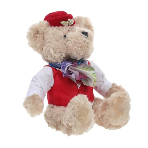 Cabilock Stewardess Stoffbär Ästhetisches Stofftier Flugbegleiterbär Ausgestopfter Pilotbär Kuscheltier Für Teenager Pilotenpuppe Für Kleinkinder Flugbegleiterspielzeug Tragen Plüsch Rot von Cabilock