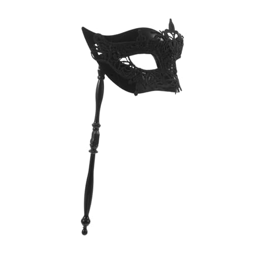 Cabilock Venezianische Maske mit Stab Halbgesichtige Spitzenverzierung Handmaske für Damen und Herren Maskerade Kostüm Party Halloween Karneval Ball von Cabilock