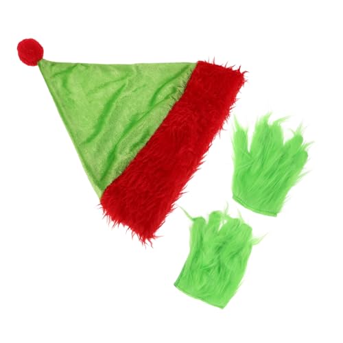 Cabilock Weihnachtsmann Hut und Grünen Felligen Handschuhen Monster Cosplay Accessoires für Halloween und Festliche Rollenspiele für Unvergessliche Feiern und Partys von Cabilock