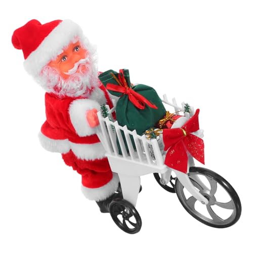 Cabilock Weihnachtsmann-Spielzeug mit Musik und Bewegung, elektrische Weihnachtsmann-Puppe aus Plüsch mit Spiel-Einkaufswagen, Feiertagsdekoration für Weihnachts-Winterparty- von Cabilock