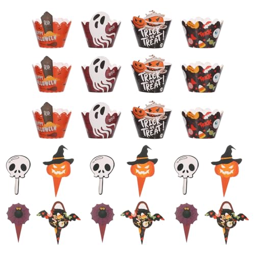 Halloween Cupcake Dekoration 48 Stück Cake Förmchen Mit Cupcake Toppern Geburtstagskuchen-Dekorationen Für Halloween Mottopartys KüRbis Geist Halloween Cupcake Dekoration 48 Stück Cake Förmchen Mit Cupcake Toppern Geburtstagskuchen-Dekorationen Für Halloween Mottopartys KüRbis Geist von Cabilock
