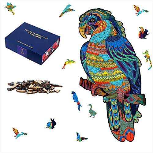 Cacilie Holzpuzzles für Erwachsene und Kinder,Einzigartige Tierförmige Holz-Puzzle,Schöne Geschenkverpackung,Puzzle aus Tierteilen (20.8 * 30.0cm-200 Stück) (Papagei) von Cacilie