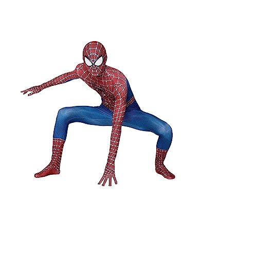 Cacilie Spiderman Kostüm Erwachsene Fasching Spiderman Kostüm Herren Homecoming Anzug 3D Print Mit Maske Halloween Karneval Superhelden Cosplay Echte Spiderman Kostüm (Rot, (100-110) cm) von Cacilie