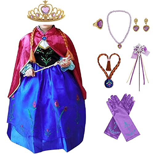 Mädchen Anna Kostüm Set Kleid Kinder Prinzessin Kostüm für Karneval Party Cosplay Verkleidung Halloween Fest Geburtstag (Rosenrot, 120 für Höhe (110-120CM)) von Cacilie