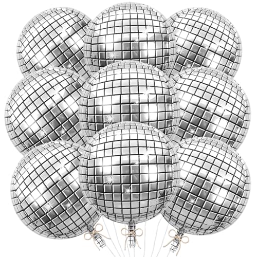 9 Stück Discokugel Luftballon, 22 Zoll 4D Silber Disco Folienballons, Discokugel Deko, Party Deko, Helium Ballon für Silvester Disco Abschlussball Hochzeit Geburtstag Party von Cadimus