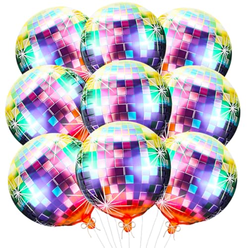 9 Stück Discokugel Luftballon Bunt, 22 Zoll 4D Disco Folienballons, Discokugel Deko, Party Ballon Set, Helium Ballon für Disco Geburtstag Abschlussball Karneval 70er 80er 90er Party von Cadimus