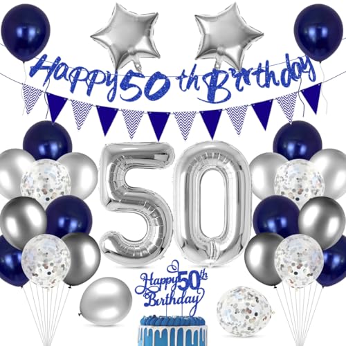 Cadimus 50. Geburtstag Deko,Happy Birthday Ballon Dekoration,50 Geburtstag Blau Silber Luftballons,Happy Birthday Folienballon 50, 50 Jahre Männer Frauen Party Deko Cadimus 50. Geburtstag Deko,Happy Birthday Ballon Dekoration,50 Geburtstag Blau Silber Luftballons,Happy Birthday Folienballon 50, 50 Jahre Männer Frauen Party Deko von Cadimus