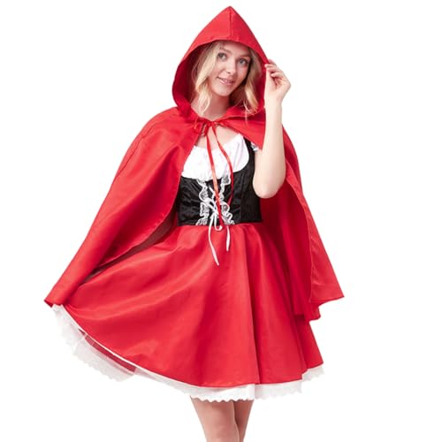 Cadimus Rotkäppchen Kostüm Damen L, Halloween Kostüm, Kostüm Märchen Damen, Faschingskostüm, Little Red Riding Hood Costume mit Kleid und Umhang, für Halloween Karneval Cosplay von Cadimus