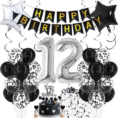 Cadimus Luftballon 12. Geburtstag Schwarz Silber, Deko 12. Geburtstag, Luftballon 12, Black and White Party Deko, Luftballons Schwarz Silber, Geburtstagsdeko für 12 Jahre Junge und Mädchen Cadimus Luftballon 12. Geburtstag Schwarz Silber, Deko 12. Geburtstag, Luftballon 12, Black and White Party Deko, Luftballons Schwarz Silber, Geburtstagsdeko für 12 Jahre Junge und Mädchen von Cadimus