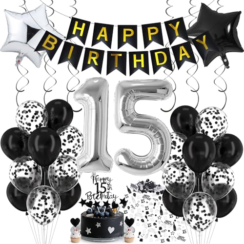 Cadimus Luftballon 15. Geburtstag Schwarz Silber, Deko 15. Geburtstag, Luftballon 15, Black and White Party Deko, Luftballons Schwarz Silber, Geburtstagsdeko für 15 Jahre Junge und Mädchen Cadimus Luftballon 15. Geburtstag Schwarz Silber, Deko 15. Geburtstag, Luftballon 15, Black and White Party Deko, Luftballons Schwarz Silber, Geburtstagsdeko für 15 Jahre Junge und Mädchen von Cadimus