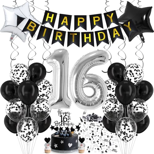 Cadimus Luftballon 16. Geburtstag Schwarz Silber, Deko 16. Geburtstag, Luftballon 16, Black and White Party Deko, Luftballons Schwarz Silber, Geburtstagsdeko für 16 Jahre Junge und Mädchen Cadimus Luftballon 16. Geburtstag Schwarz Silber, Deko 16. Geburtstag, Luftballon 16, Black and White Party Deko, Luftballons Schwarz Silber, Geburtstagsdeko für 16 Jahre Junge und Mädchen von Cadimus