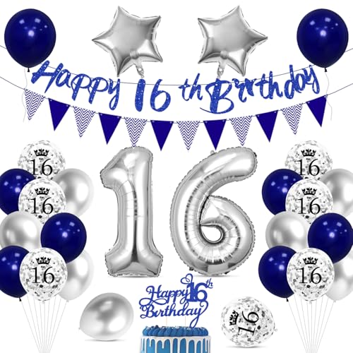 Cadimus 16. Geburtstag Deko,Happy Birthday Ballon Dekoration,16 Geburtstag Blau Silber Luftballons,Happy Birthday Folienballon 16, 16 Jahre Männer Frauen Party Deko Cadimus 16. Geburtstag Deko,Happy Birthday Ballon Dekoration,16 Geburtstag Blau Silber Luftballons,Happy Birthday Folienballon 16, 16 Jahre Männer Frauen Party Deko von Cadimus