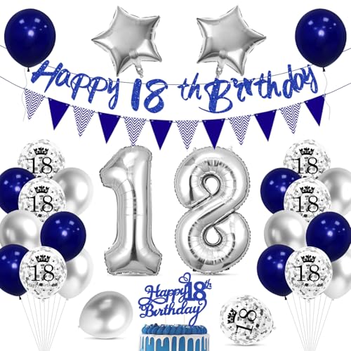 Cadimus 18. Geburtstag Deko,Happy Birthday Ballon Dekoration,18 Geburtstag Blau Silber Luftballons,Happy Birthday Folienballon 18, 18 Jahre Männer Frauen Party Deko Cadimus 18. Geburtstag Deko,Happy Birthday Ballon Dekoration,18 Geburtstag Blau Silber Luftballons,Happy Birthday Folienballon 18, 18 Jahre Männer Frauen Party Deko von Cadimus