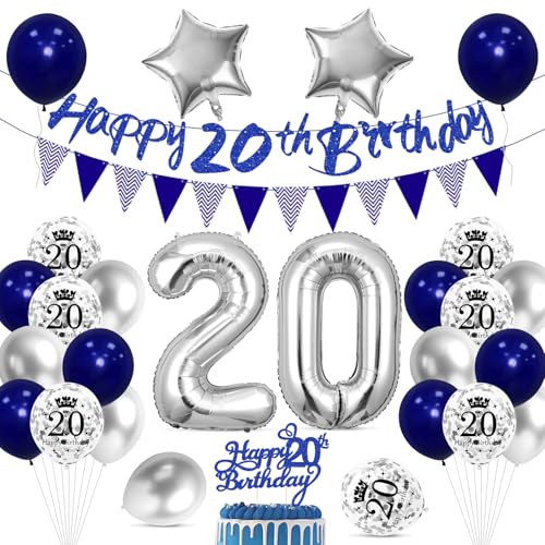 Cadimus 20. Geburtstag Deko,Happy Birthday Ballon Dekoration,20 Geburtstag Blau Silber Luftballons,Happy Birthday Folienballon 20, 20 Jahre Männer Frauen Party Deko Cadimus 20. Geburtstag Deko,Happy Birthday Ballon Dekoration,20 Geburtstag Blau Silber Luftballons,Happy Birthday Folienballon 20, 20 Jahre Männer Frauen Party Deko von Cadimus