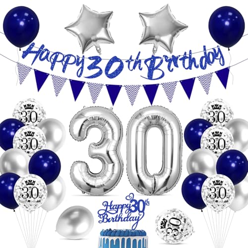 Cadimus 30. Geburtstag Deko,Happy Birthday Ballon Dekoration,30 Geburtstag Blau Silber Luftballons,Happy Birthday Folienballon 30, 30 Jahre Männer Frauen Party Deko Cadimus 30. Geburtstag Deko,Happy Birthday Ballon Dekoration,30 Geburtstag Blau Silber Luftballons,Happy Birthday Folienballon 30, 30 Jahre Männer Frauen Party Deko von Cadimus