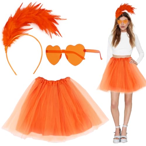 Cadimus Tüllrock Orange Damen,Orange Rock Damen mit Orange Feder Stirnband und Orange Herz Brille,Petticoat Orange,Tütü Damen Orange,Geeignet für Karneval, Maskeraden und Bühnenauftritte-B Cadimus Tüllrock Orange Damen,Orange Rock Damen mit Orange Feder Stirnband und Orange Herz Brille,Petticoat Orange,Tütü Damen Orange,Geeignet für Karneval, Maskeraden und Bühnenauftritte-B von Cadimus