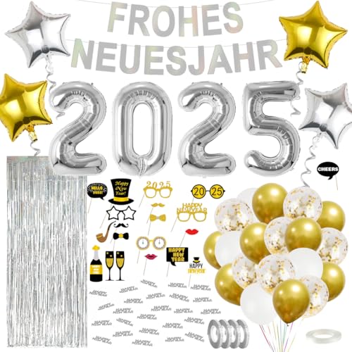 Cadimus Silvester Deko 2025,2025 Neujahrsballons Silber, Frohes Neues Jahr Ballonset, Silvester Party Set,Silvester Konfetti+Foto Requisiten Neujahr+Lametta-Vorhang, Luftschlangen Cadimus Silvester Deko 2025,2025 Neujahrsballons Silber, Frohes Neues Jahr Ballonset, Silvester Party Set,Silvester Konfetti+Foto Requisiten Neujahr+Lametta-Vorhang, Luftschlangen von Cadimus