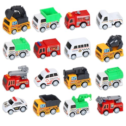 Cadimus Zurückziehen Spielzeugautos，16pcs Mini Spielzeugautos Set,Mini Auto für den Städtischen Transport,Auto Kinder Spielzeug ab 1 2 3 Jahre，Pull Back Autos für Kleinkinder Jungen und Mädchen von Cadimus